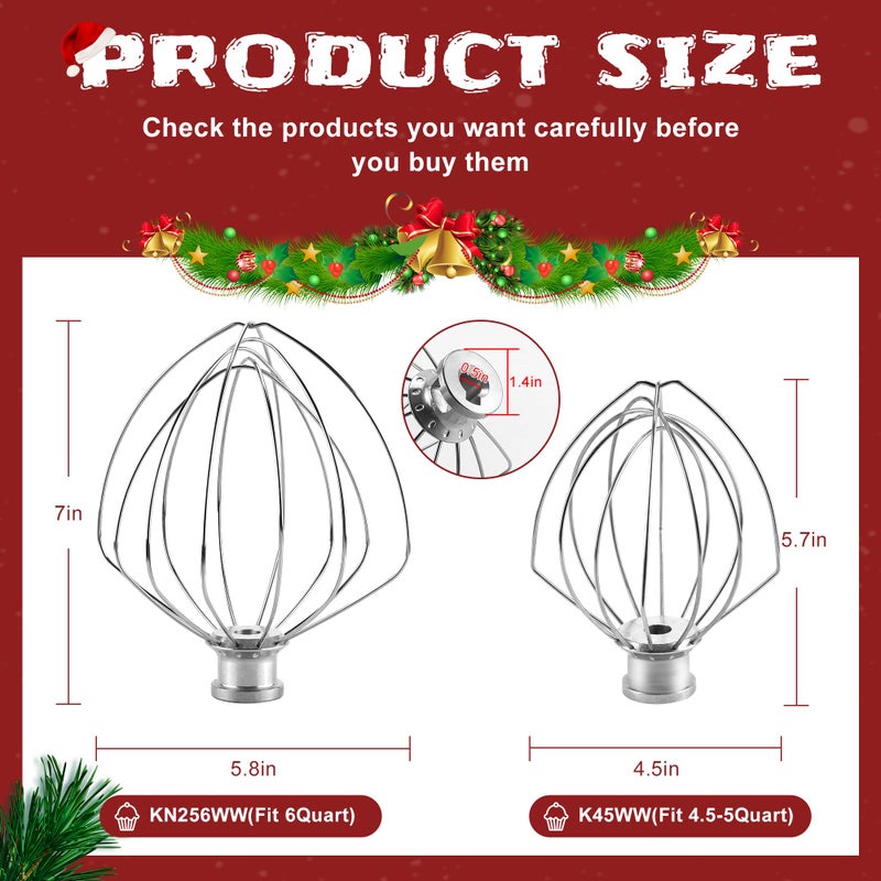 Sikawai KN256WW 6-Wire Whip Kitchen Mixers Attachment Fits for 6 Quart k-i-t-c-h-e-n-a-i-d Bowl-Lift Stand Mixer Accessory Replacement,Stainless Steel Whisk Replaces KV25GOX,KD2661X,KP26M1X,KT2651X by Sikawai - Image 2